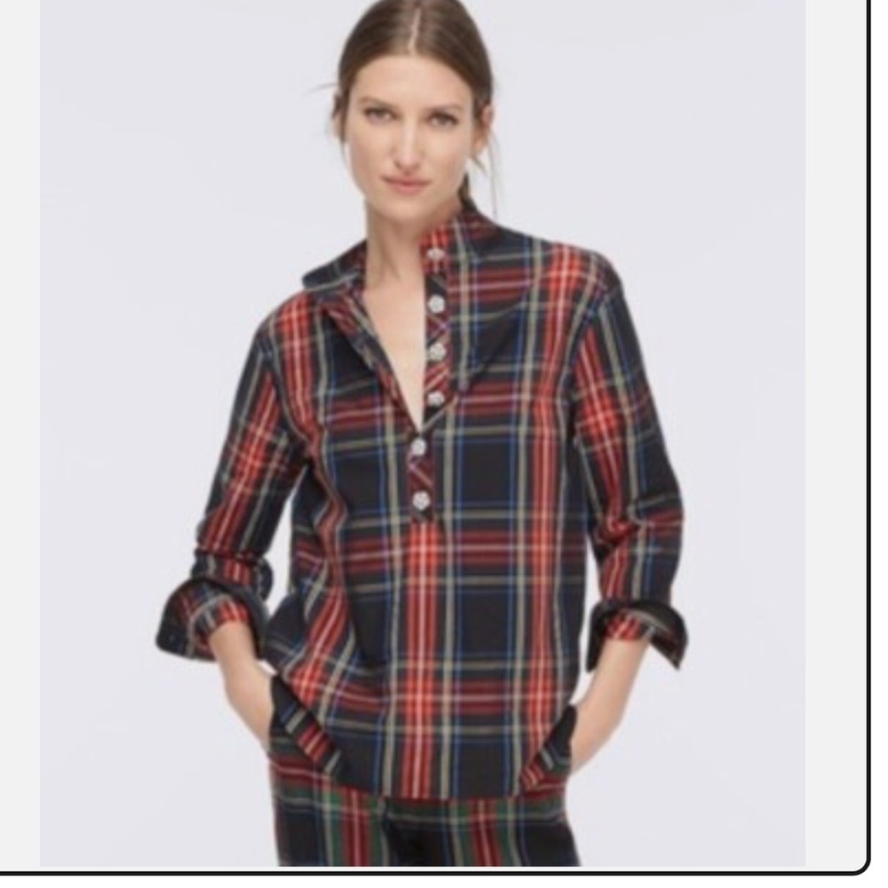 JCrew 🎄embellished tartan popover top